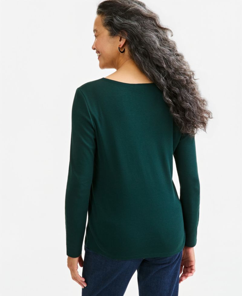 Petite Scoop-Neck Long-Sleeve Cotton Top
