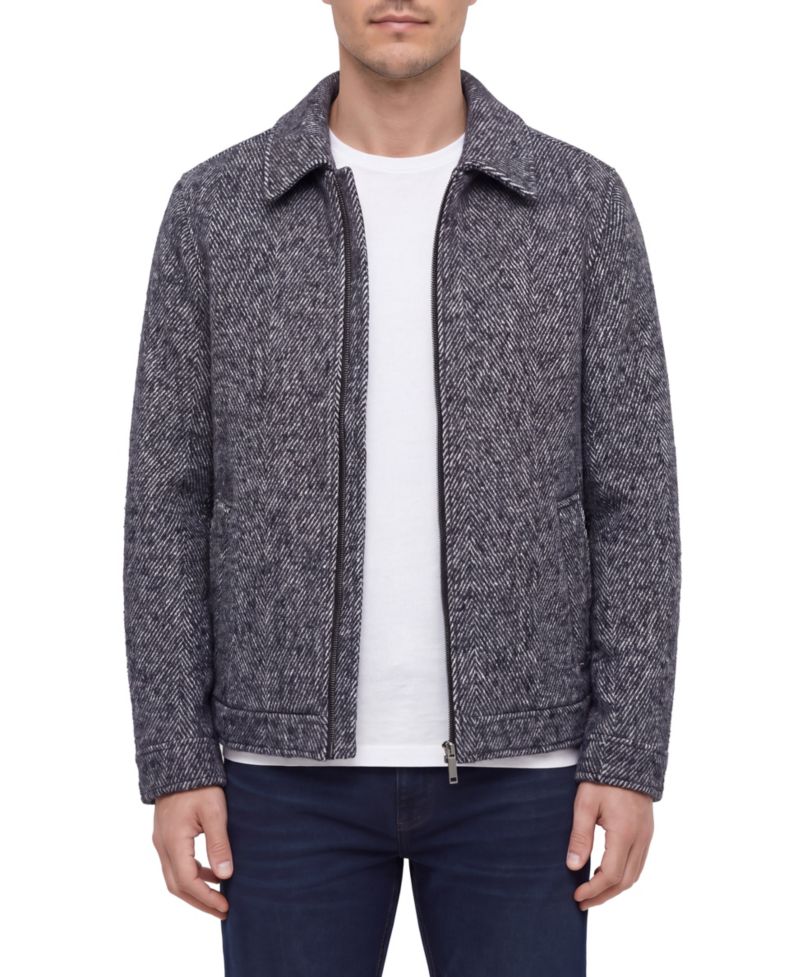 Men's Chevron Wool-Blend Zip-Up Blouson Jacket