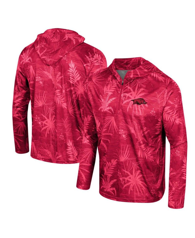 Men's Cardinal Arkansas Razorbacks Palms Printed Lightweight Quarter-Zip Hooded Top