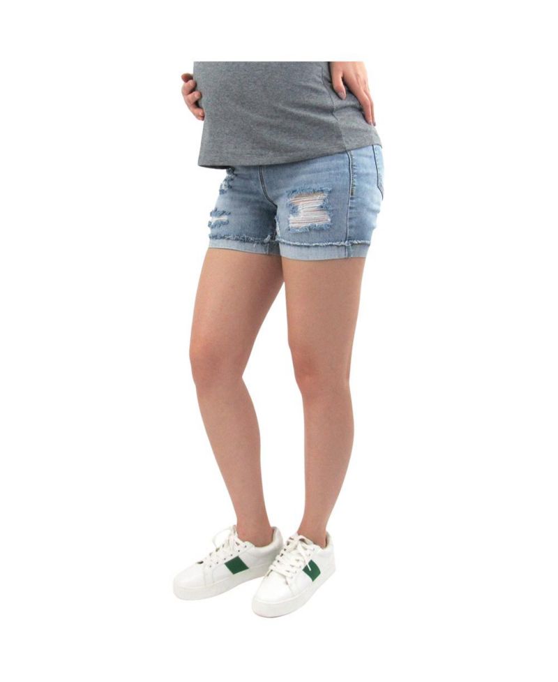 Maternity Destructed Cuffed Shorts with Under Belly