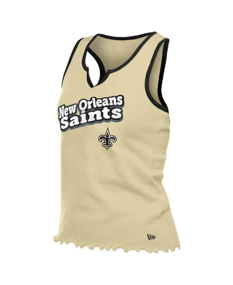 Women's Gold New Orleans Saints Lettuce Hem Notch Neck Tri-Blend Tank Top