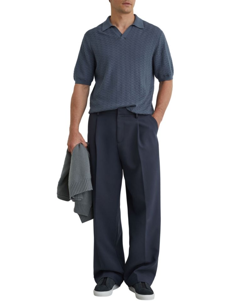 Men's Sol Open Collar Textured Polo Shirt