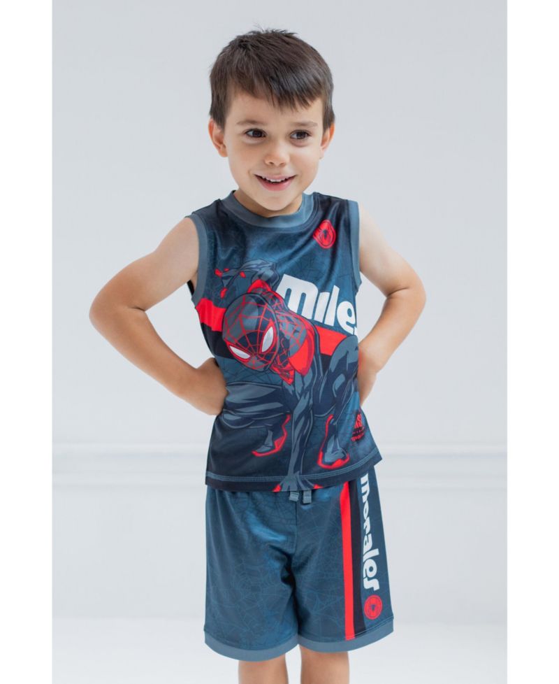 Toddler Boys Spider-Man Miles Morales Mesh Jersey Tank Top Shirt and Basketball Shorts to
