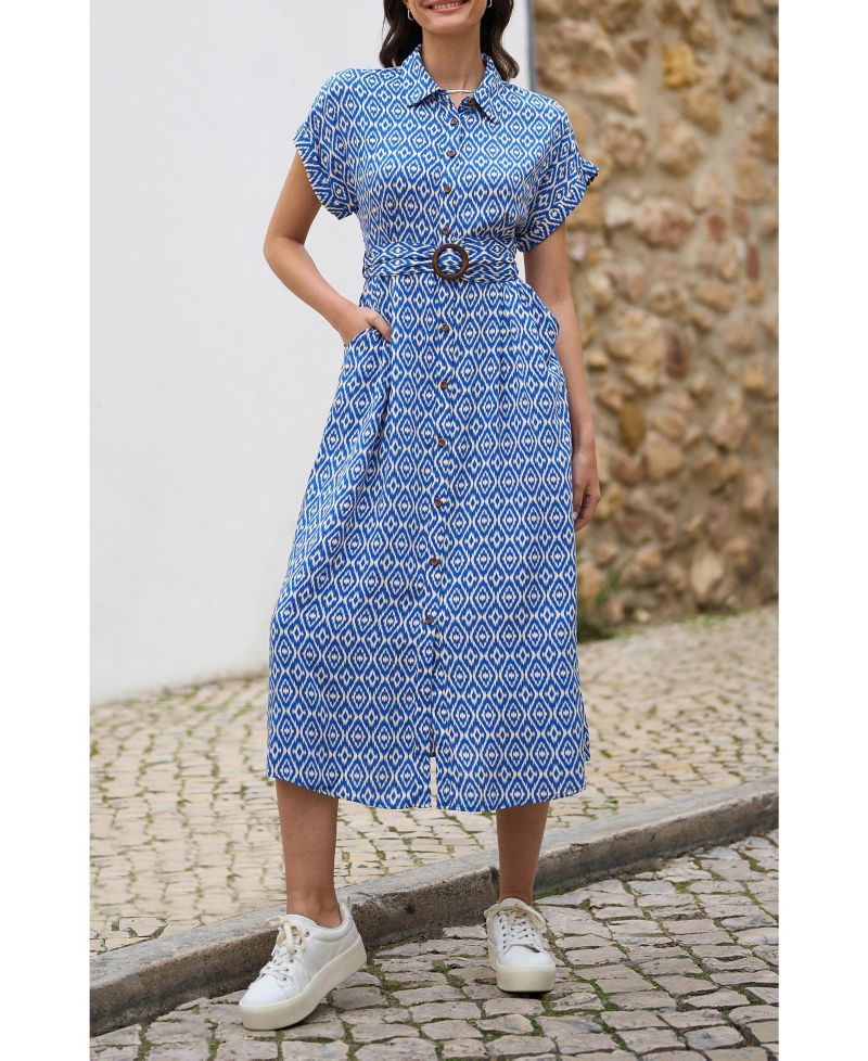 Women's Belted Midi Shirt Dress