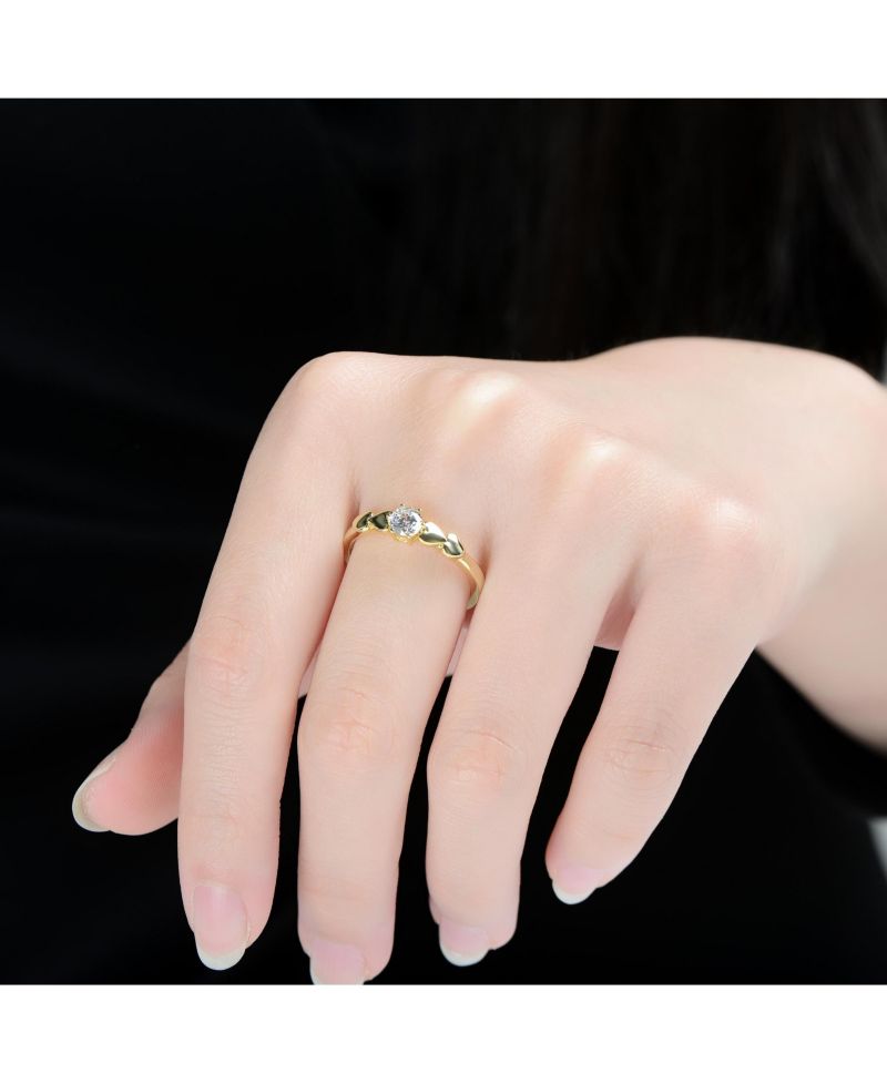 Elegant 14K Gold Plated CZ Heart Design Solitaire Ring