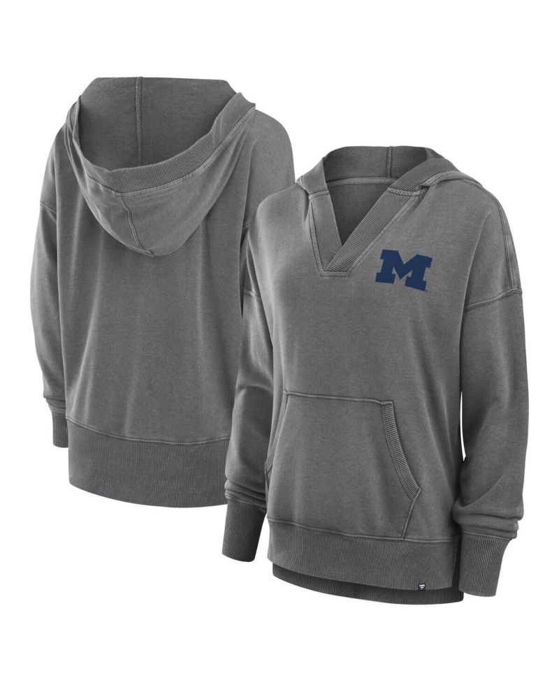 Women's Heather Gray Michigan Wolverines Initiative Snow Wash French Terry V-Neck Pullover Hoodie
