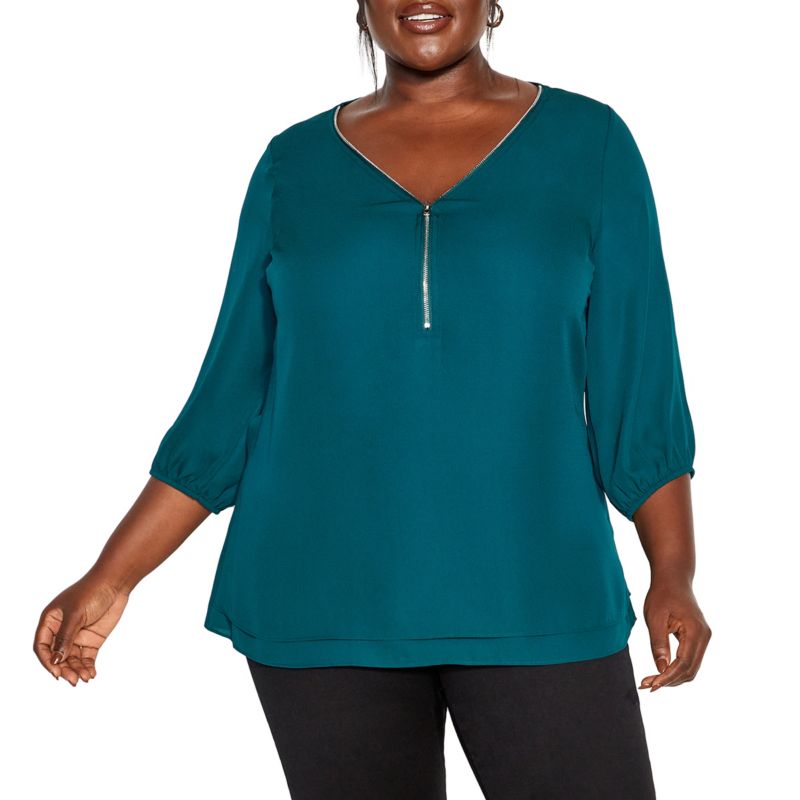 Women's Fashion Fling Elbow Sleeve Zip Neck Top