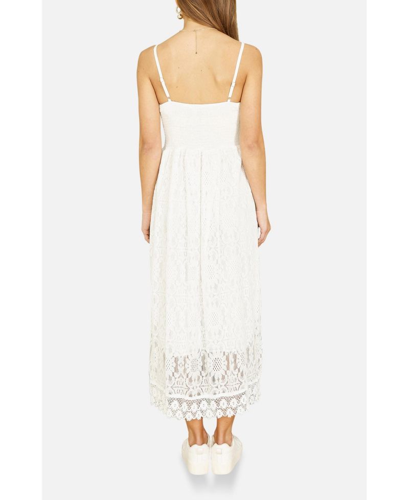 Women's Lace Embroidered Tassel Tie Midi Dress