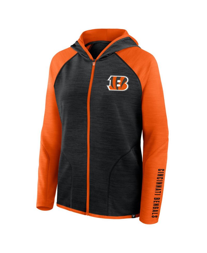 Women's Black/Orange Cincinnati Bengals Redzone End Around Pass Raglan Full-Zip Hoodie
