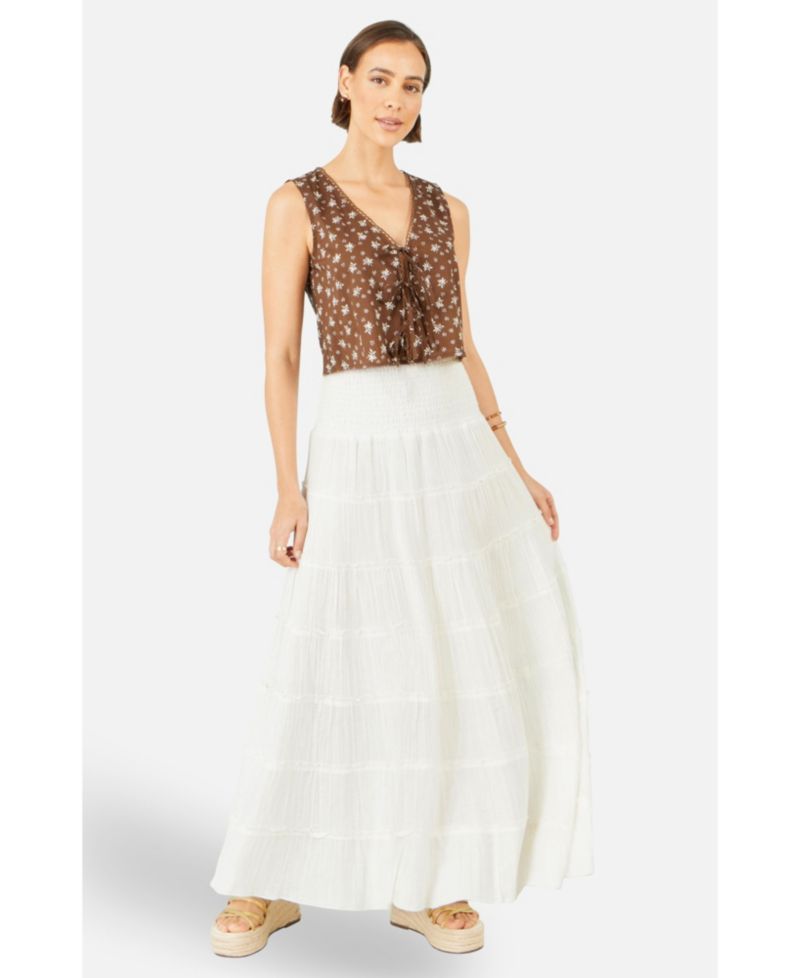 Women's Double Cotton Tiered Boho Maxi Skirt