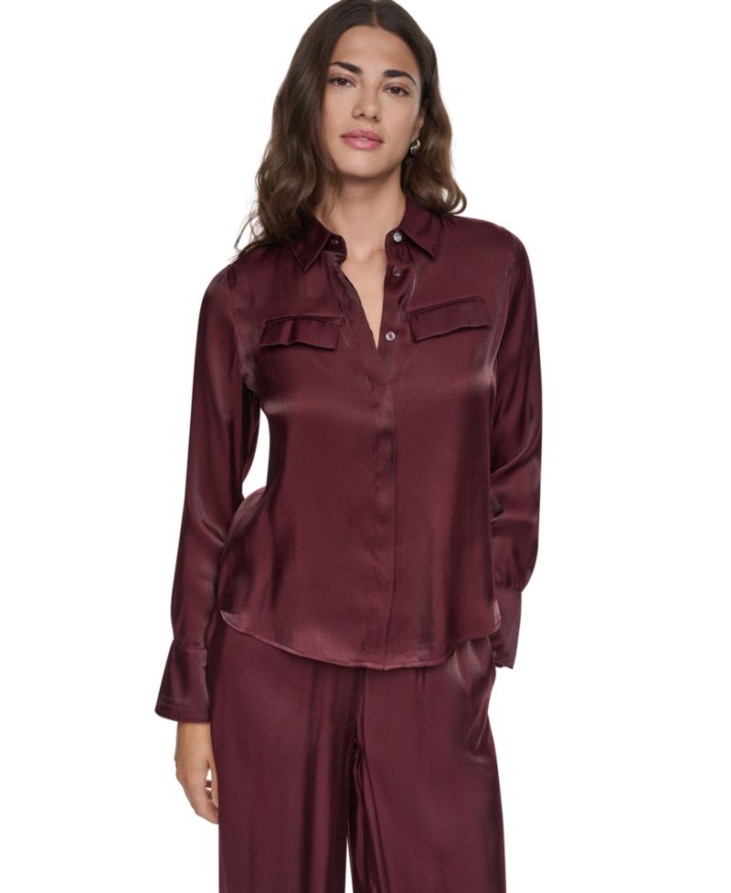 Women's East River Shine Long-Sleeve Satin Fitted Blouse
