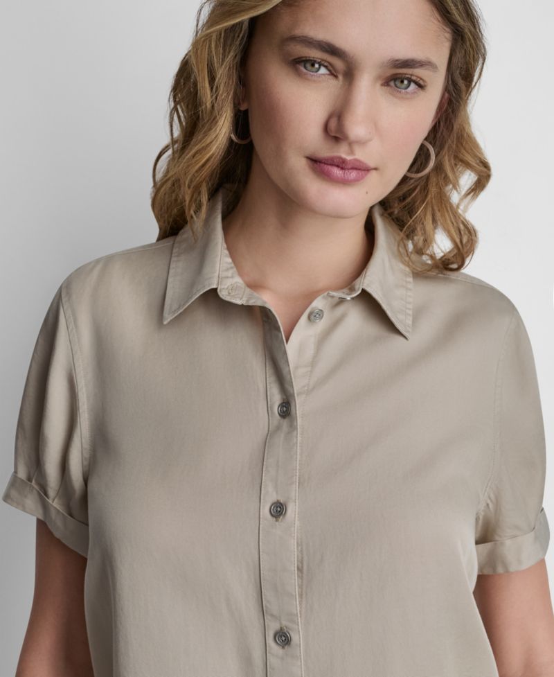 Petite Rolled Short-Sleeve Button-Up Shirt