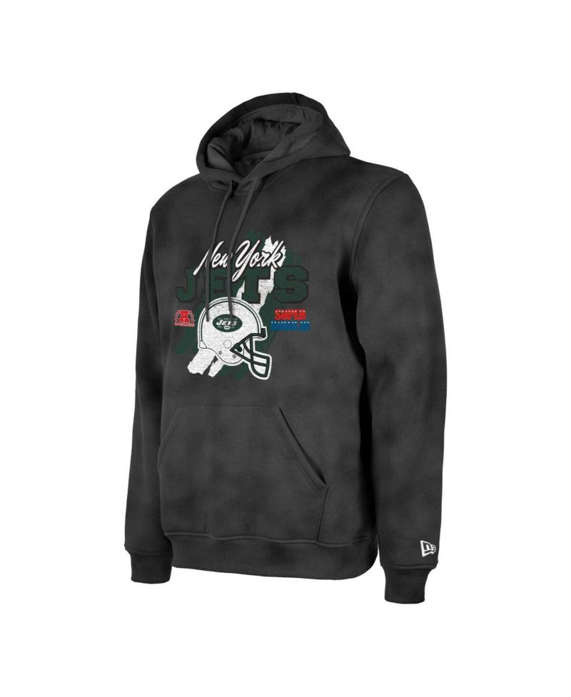 Men's Black New York Jets Identity Helmet Enzyme Washed Pullover Hoodie