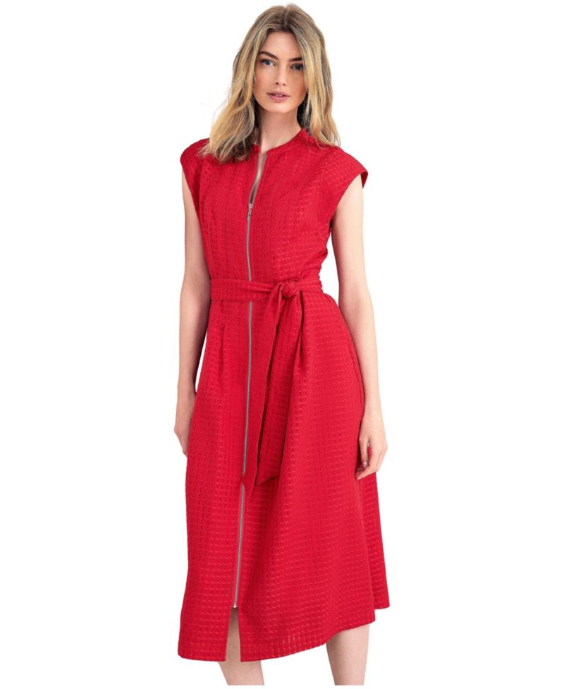 Women's Elvira Zip-Front Textured Midi Dress with Pockets