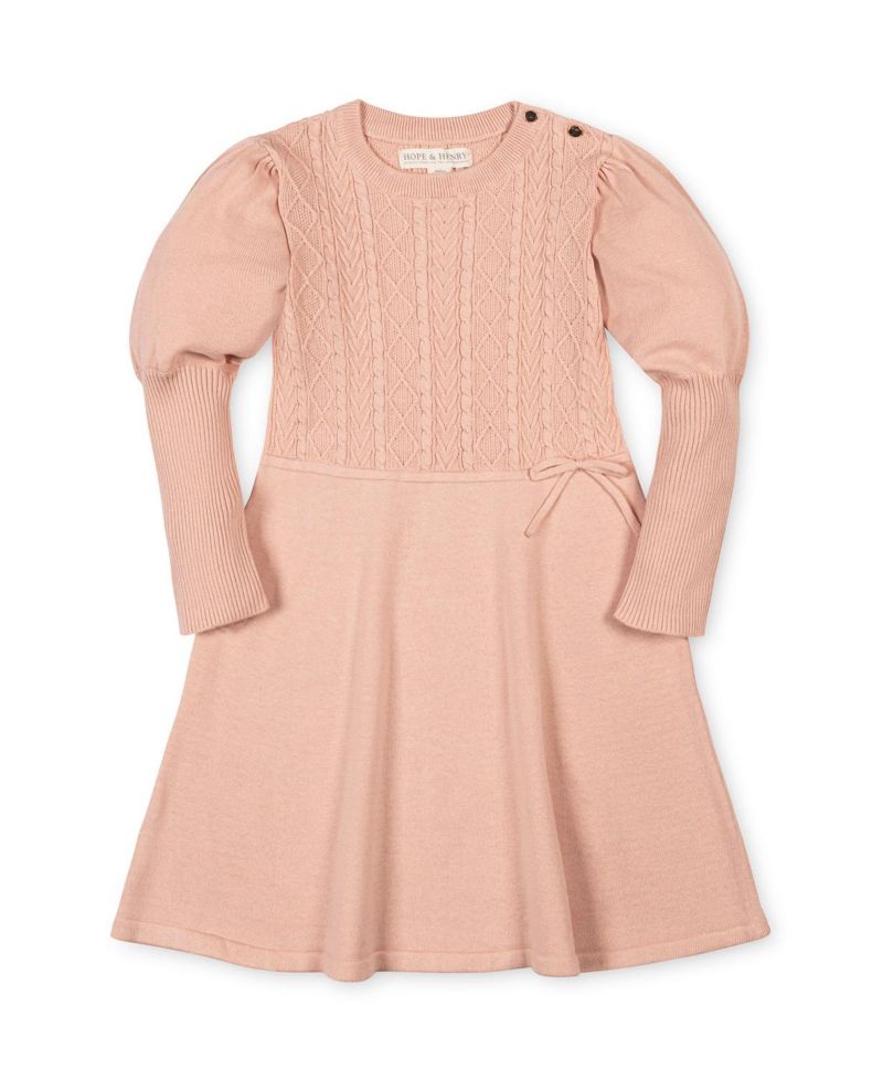 Girls' 4-16 Long-Sleeve Cable-Knit Puff-Sleeve Sweater Dress