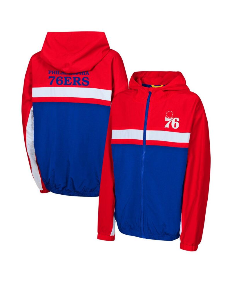 Big Boys and Girls Red Philadelphia 76ers Headliner Windbreaker Full-Zip Hoodie Jacket