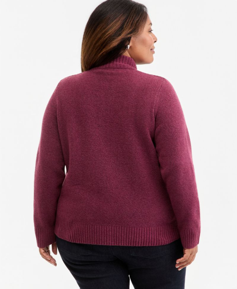 Plus Cable Split Mockneck Long-Sleeve Sweater