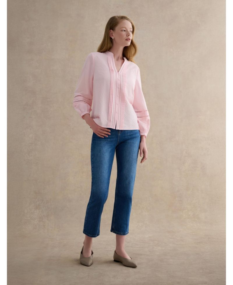 Women's Lucilla Pintuck Mandarin Collar Blouse