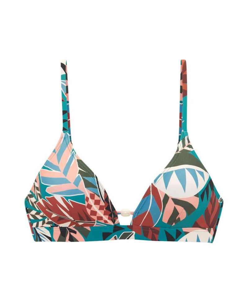 Women's Tropical Print Bead Detail Everyday Comfort Triangle Bikini Top