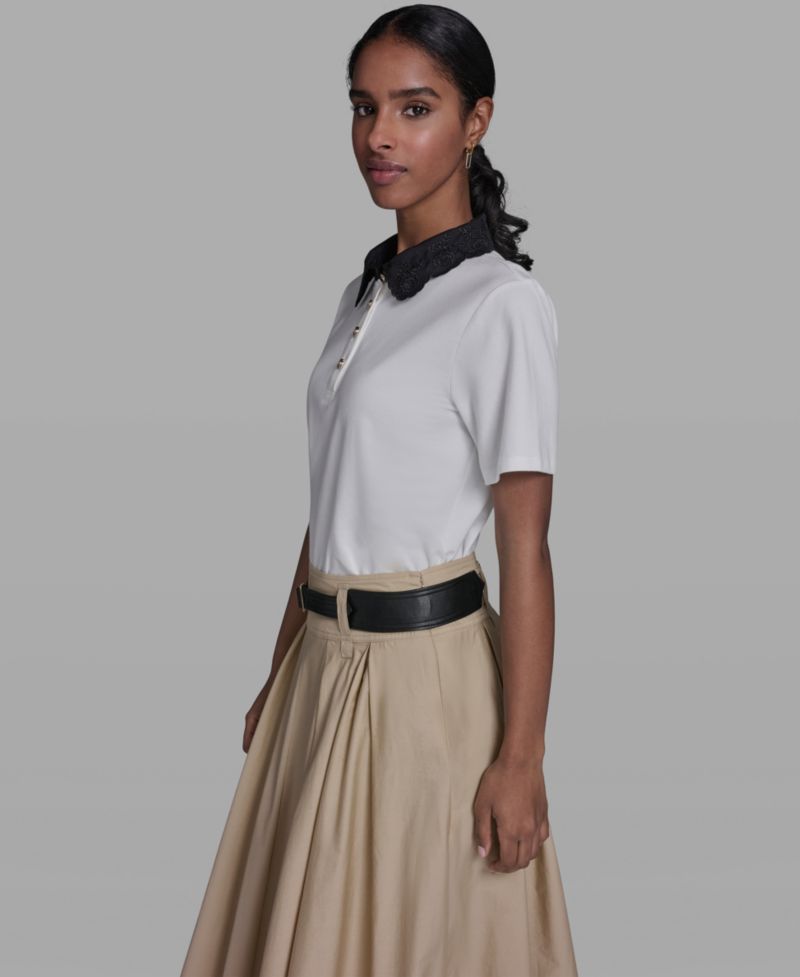 Women's Collared Short-Sleeve Blouse Top