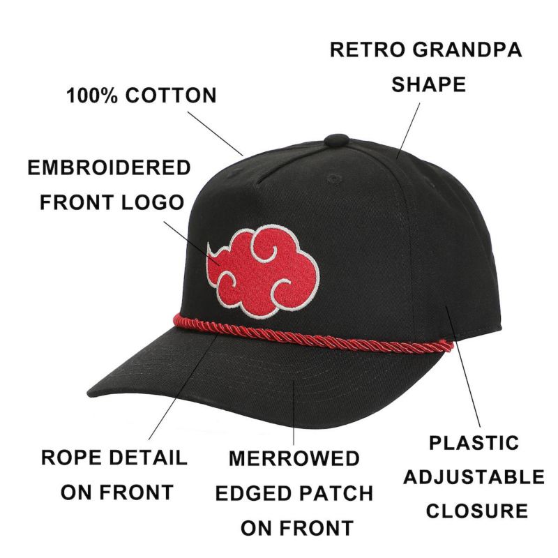 Men's Embroidered Akatsuki Cloud Black Retro Grandpa Snapback Hat