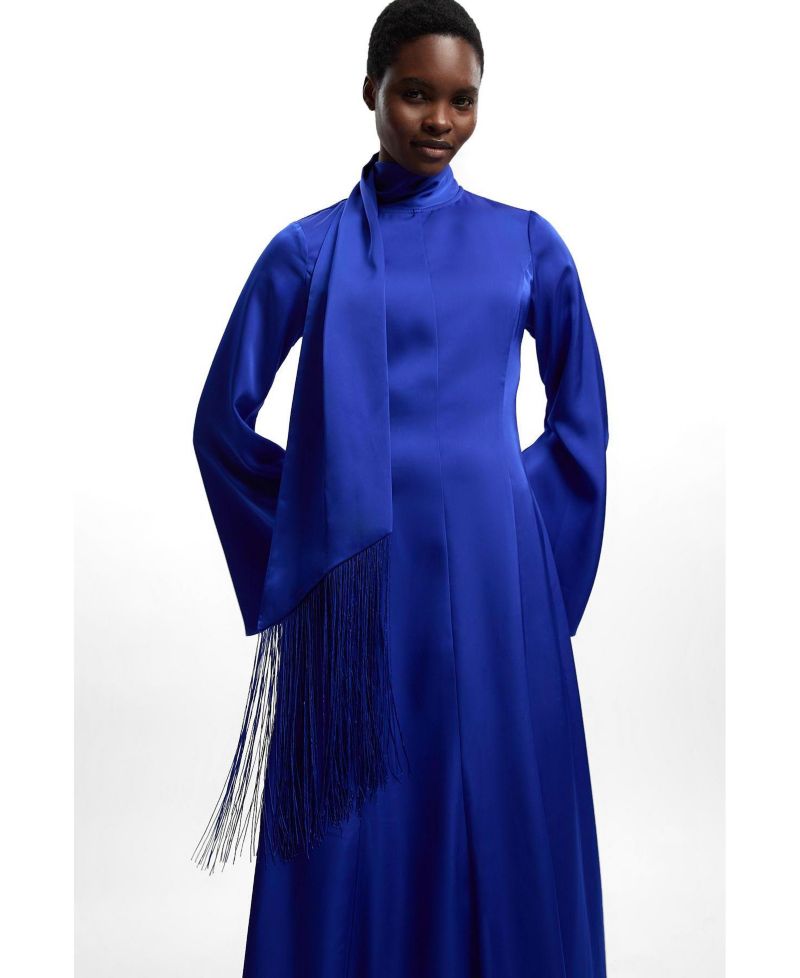 Women's High Neck Long Sleeve Maxi Dress