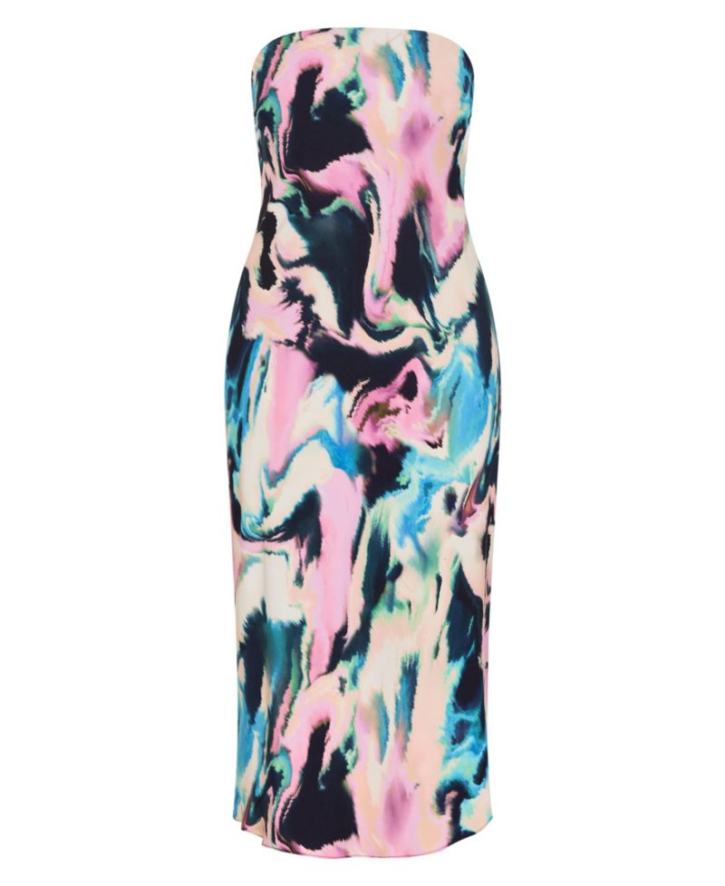 Plus Size Amari Satin Rippled-Print Strapless Slip Dress