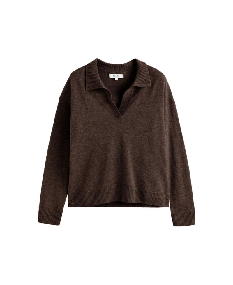 Women's Collared V-Neck Relaxed-Fit Wool-Cashmere Sweater