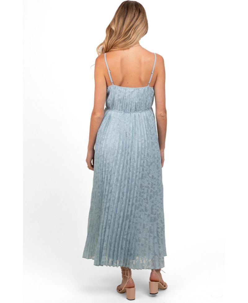 Women's Light Blue Floral Pleated Maxi Dress