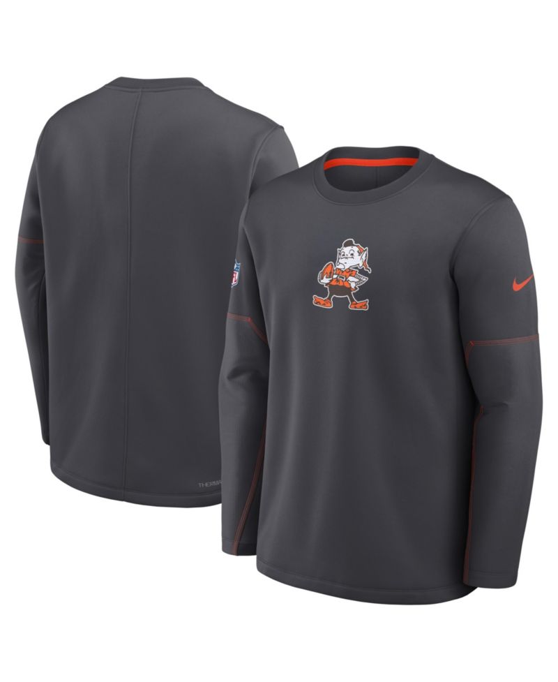 Men's Charcoal Cleveland Browns Sideline Coaches Team Present Midweight Therma-FIT Sweatshirt