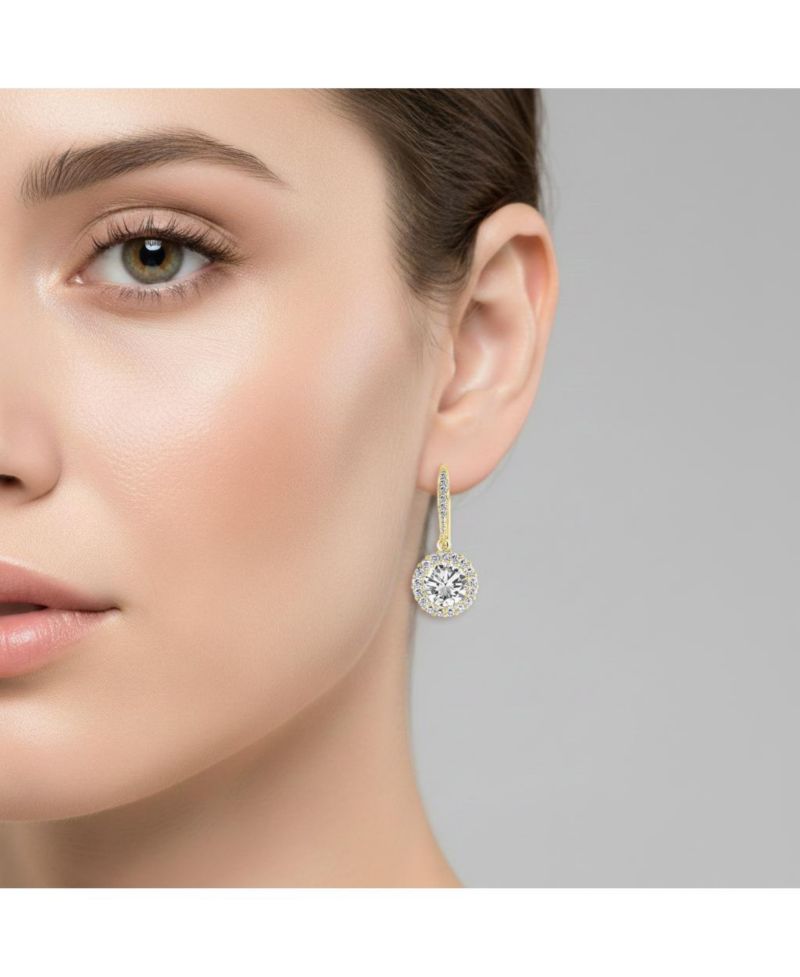 Brilliant Sterling Silver Round CZ Haloed Solitaire Drop Earrings