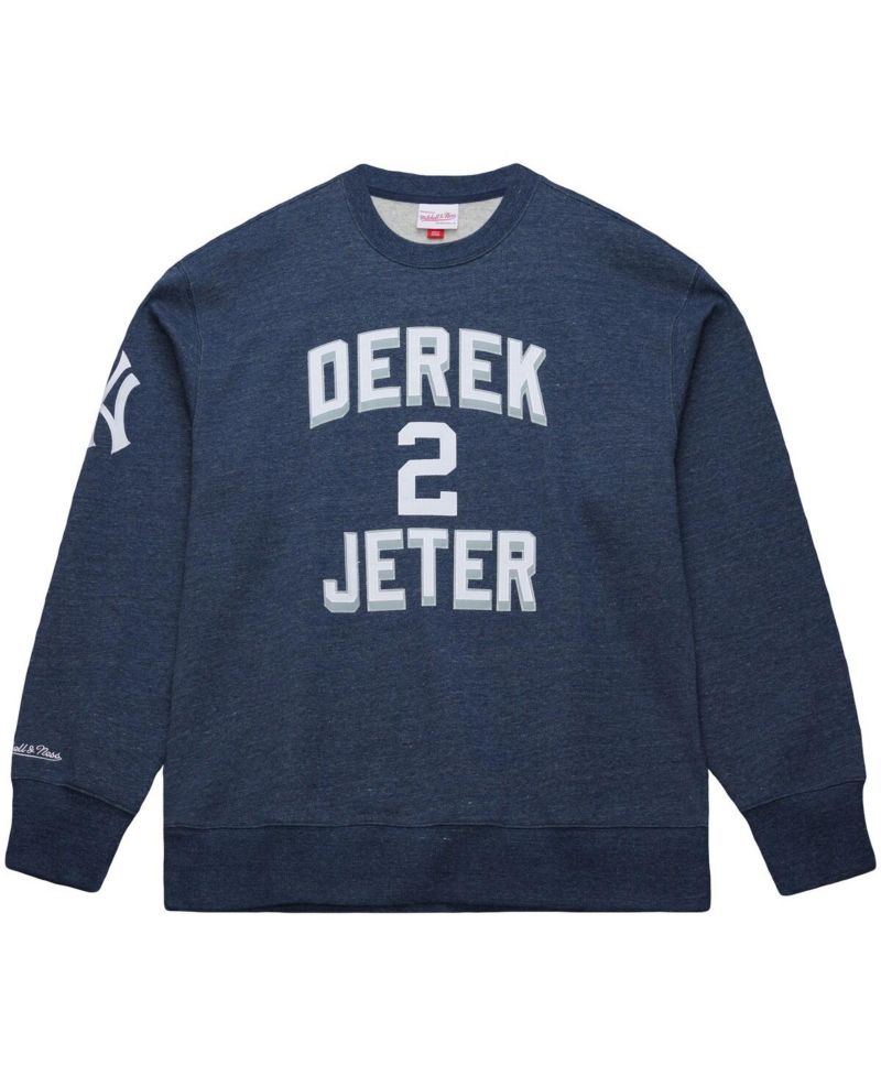 Men's Derek Jeter Heather Navy New York Yankees Legends Collection Vintage Logo Fleece Name & Number Pullover Sweatshirt