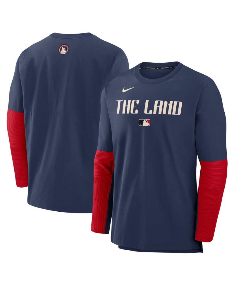 Men's Navy Cleveland Guardians Authentic Collection City Connect Lightweight Player Tri-Blend Performance Long Sleeve T-Shirt