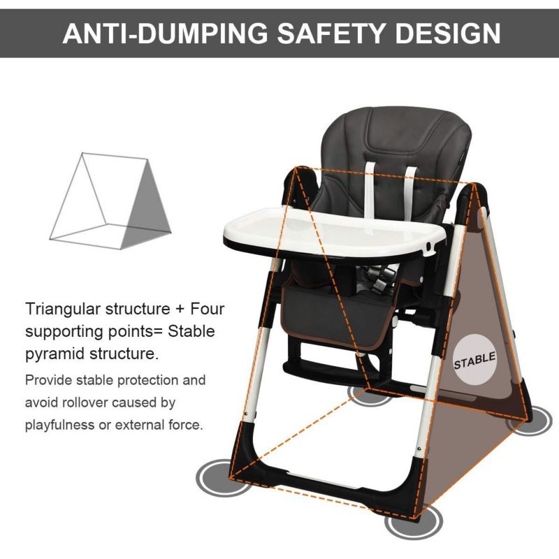 Foldable Baby High Chair with Adjustable Height and Recline