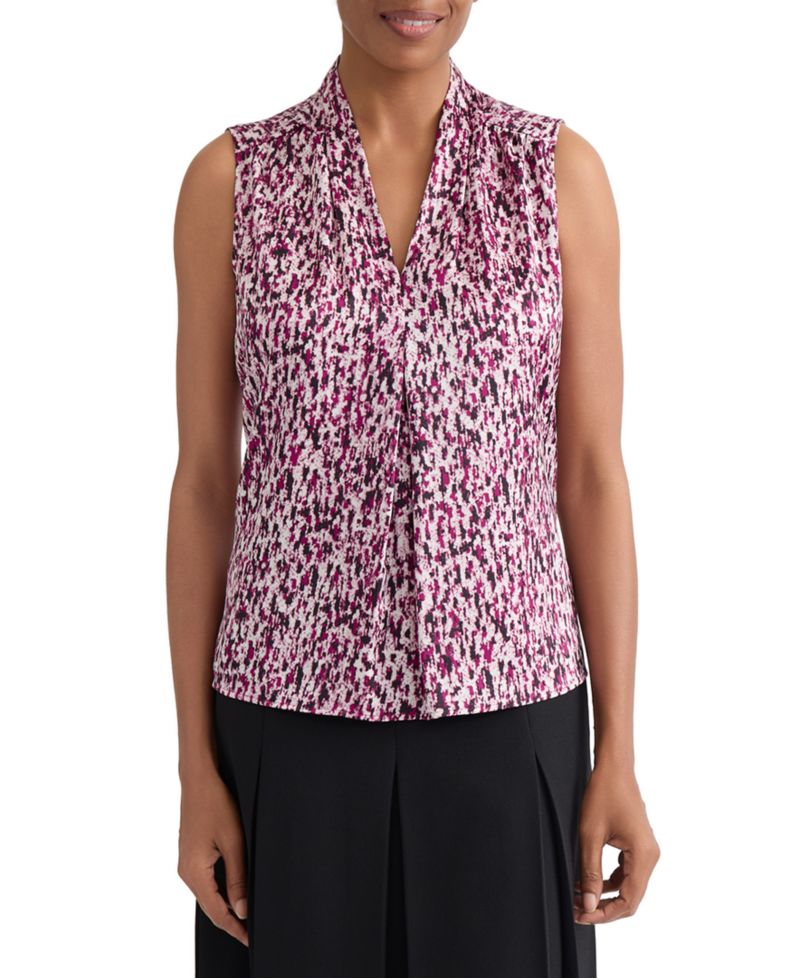 Women's Printed V-Neck Inverted-Pleat Blouse