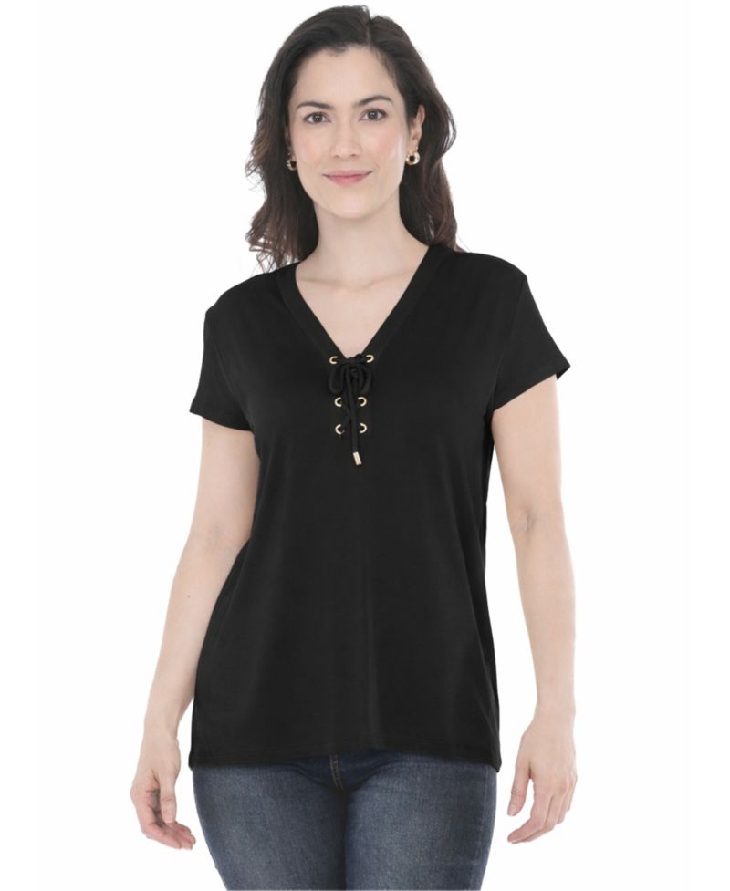 Women's V-Neck Front Tie Pullover Top