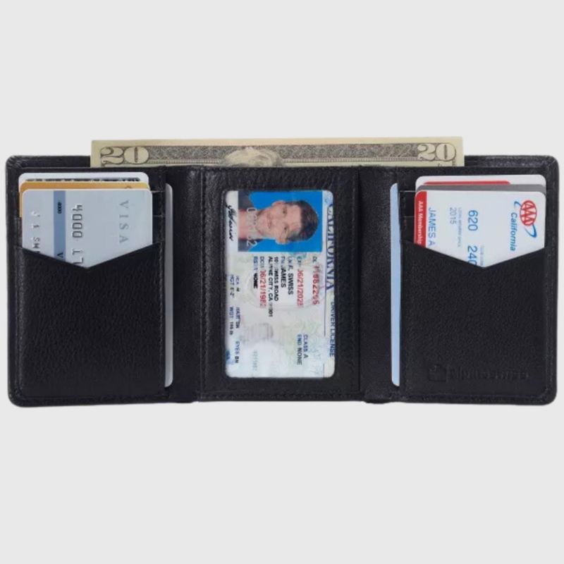 Mens Leon Trifold Wallet RFID Safe Bifold Genuine Leather ID Window