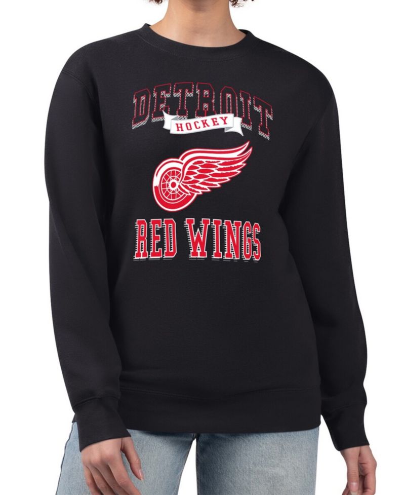 Women's Black Detroit Red Wings Team Logo Tri-Blend Fleece Pullover Sweatshirt