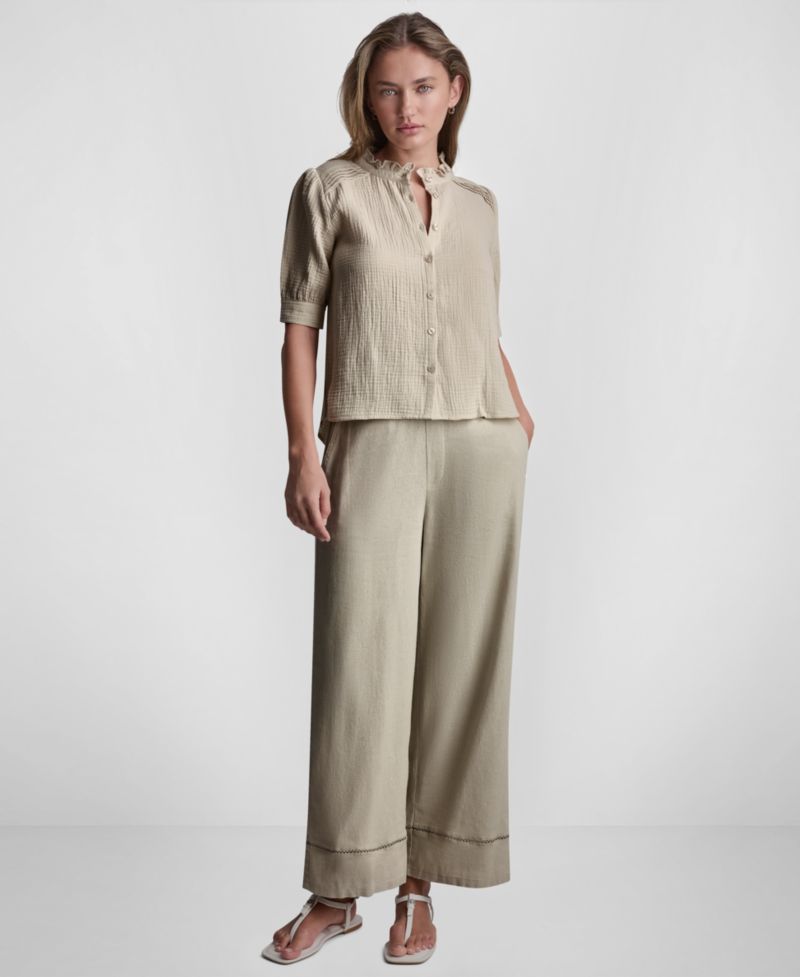 Petite Short Puff-Sleeve Button-Front Shirt