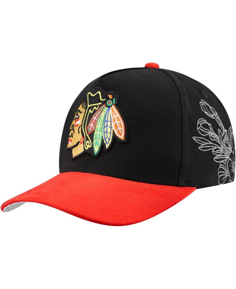 Black/Red Chicago Blackhawks May Flowers Pro Crown Adjustable Hat