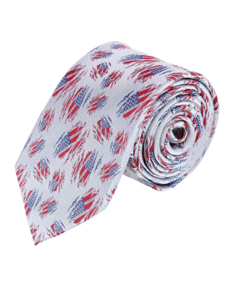 Men's Stars and Stripes Secret Silver Silk Novelty Necktie