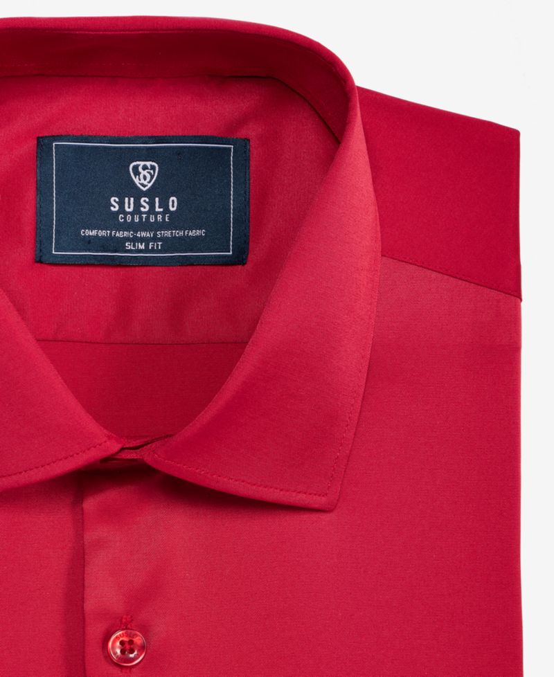 Men's Slim-Fit Solid Four-Way Stretch Dress Shirt