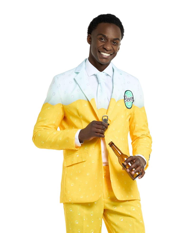 Men's Beer Suit - With Bottle Opener Tie Slim Fit - Yellow
