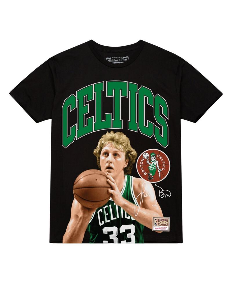 Men's Larry Bird Black Boston Celtics Hardwood Classics Player Arch T-Shirt