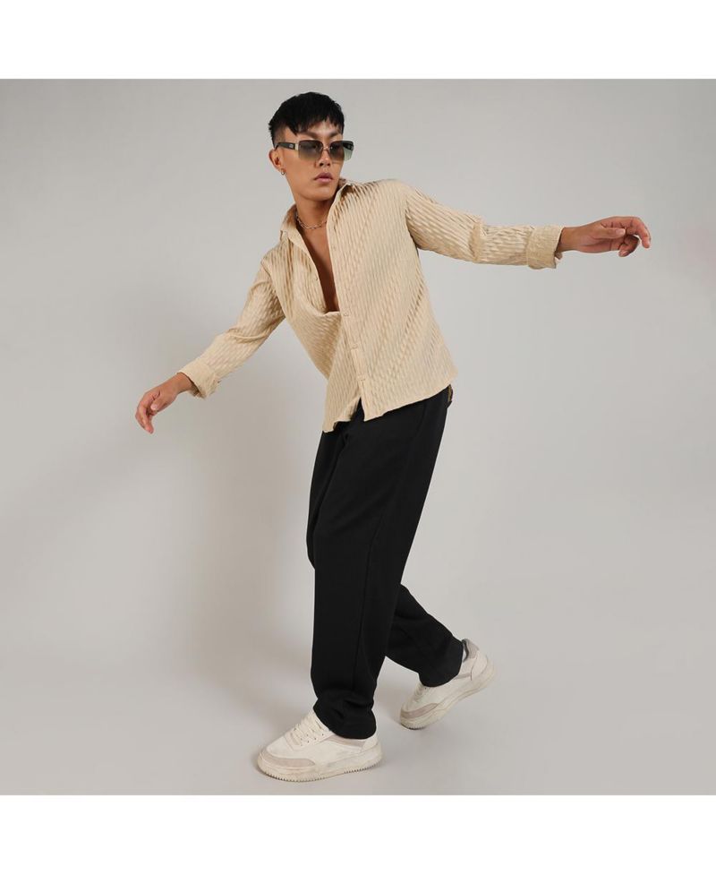 Men's Butter Yellow Crinkled-Weave Shirt