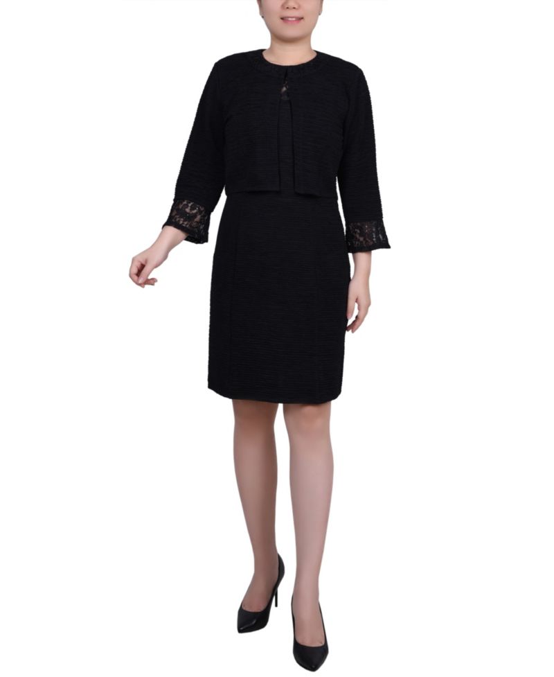 Petite Two Piece Novelty Knit and Lace Dress Set