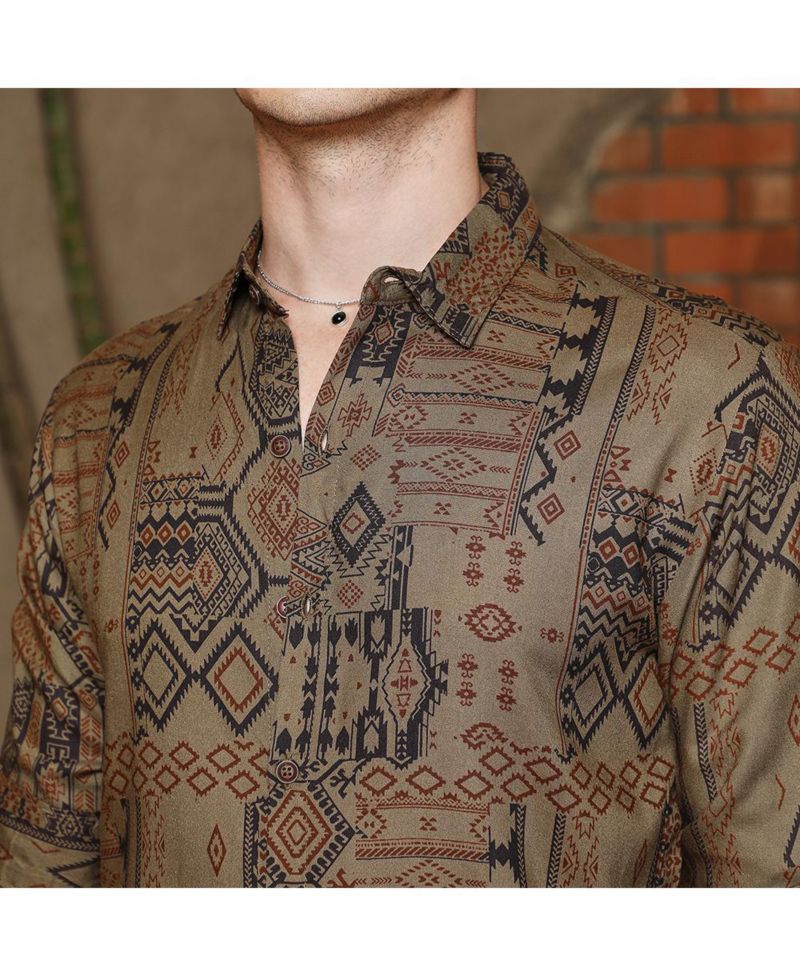 Men's Peanut Brown Aztec-Imprint Shirt