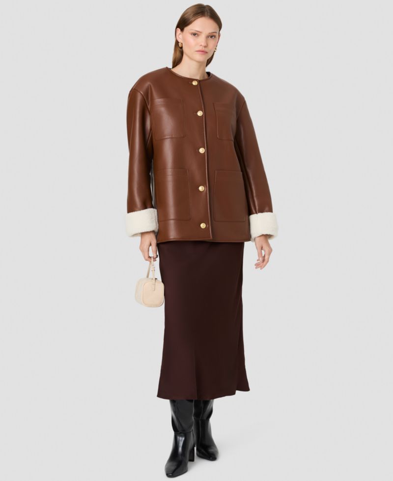 Women's Porto Faux Leather Sherpa-Lined Long-Sleeve Coat