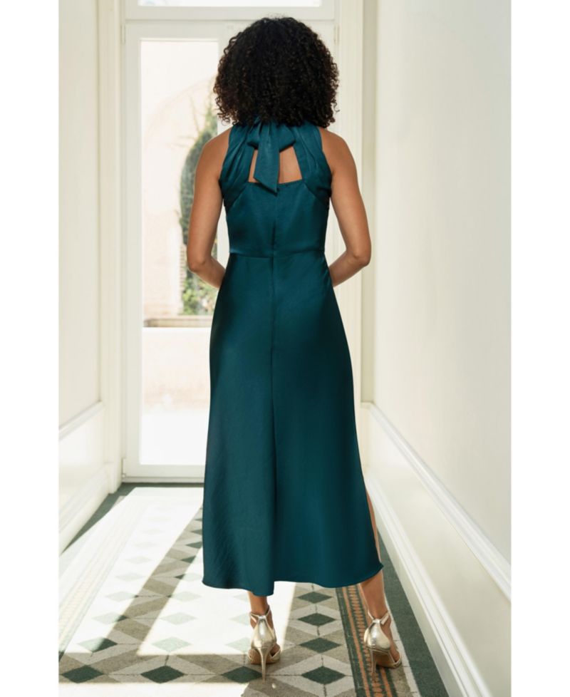 Women's Satin Halter Neck Midi Dress