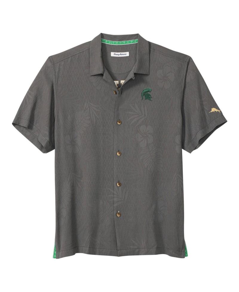Men's Gray Michigan State Spartans Catch of the Day Camp IslandZone Button-Up T-Shirt